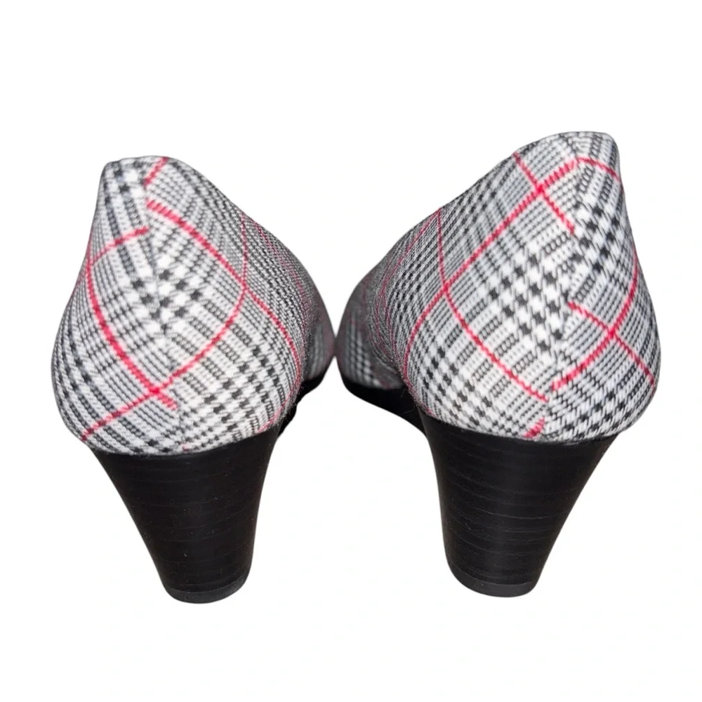 TALBOTS NWOB LACEY PLATFORM WEDGES - RED, BLACK & WHITE PLAID 7.5